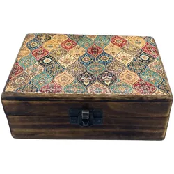 Medium Ceramic Glazed Wood Box - 15x10x6cm - Trad-Pattern