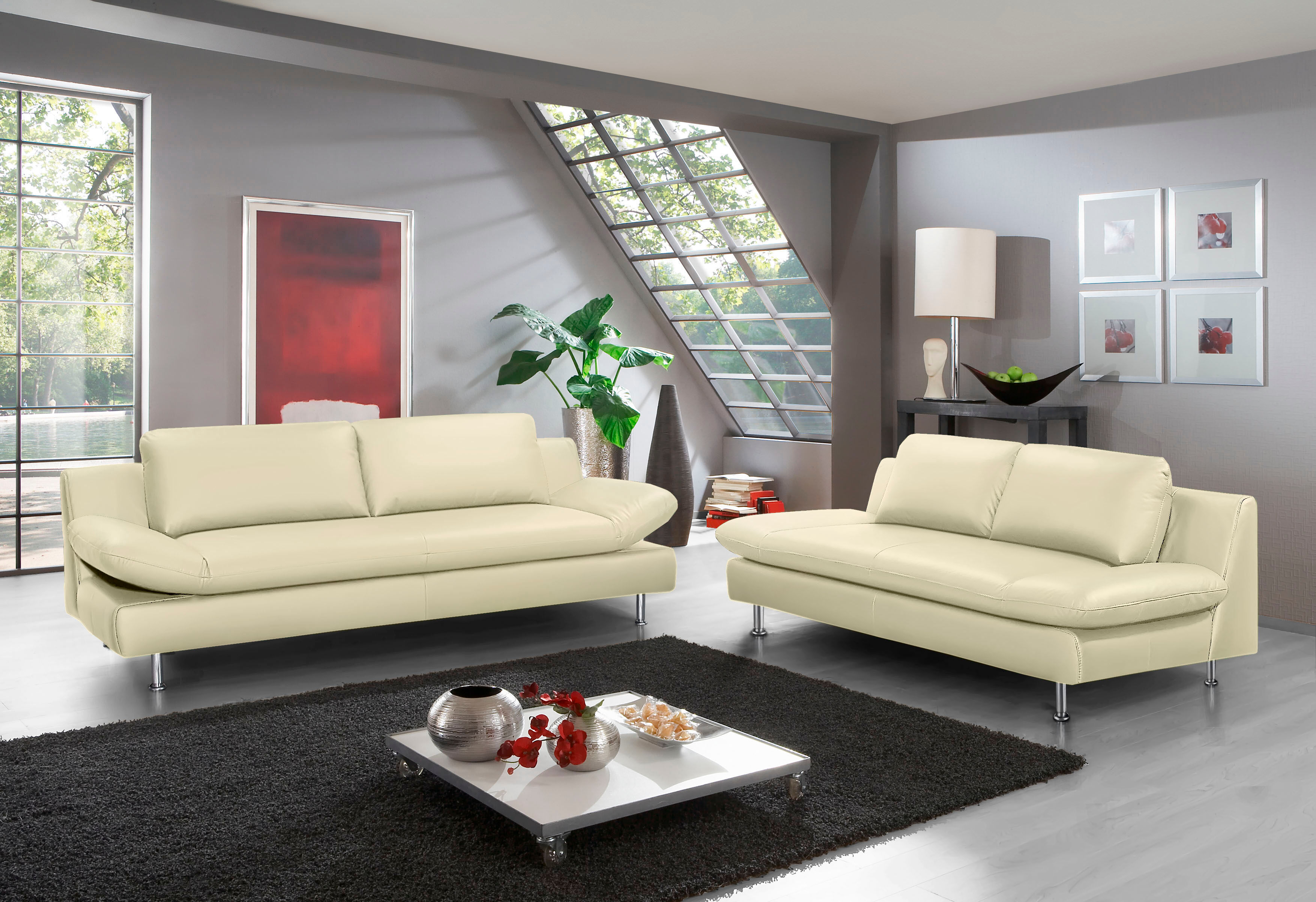2-Sitzer PLACES OF STYLE "Redding", beige (creme), B:191cm H:80cm T:90cm, Zierkissen: 100% Polyester;Luxus-Microfaser (100% Polyester), mit Zierkissen ebenfalls in Luxus-Microfaser;Struktur (100% Polypropylen), mit Zierkissen in Luxus-Microfaser, Sofas, 2
