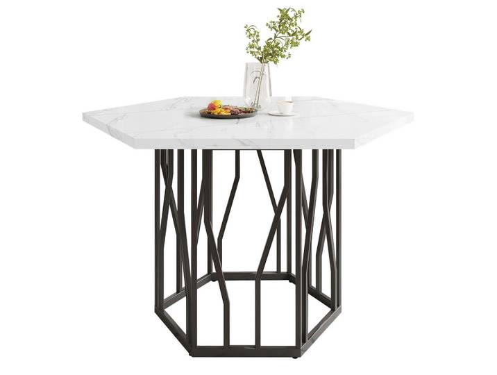 Redom Esstisch, MDF in Marmoroptik mit Metallgestell, 115,5/100/75 cm, Schwarz/Weiß, 100x75x115.5 cm, Esszimmer, Esstische