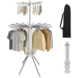 Relaxdays Ausziehbarer Wäscheständer mit Tasche Weiß,Grau,Silber