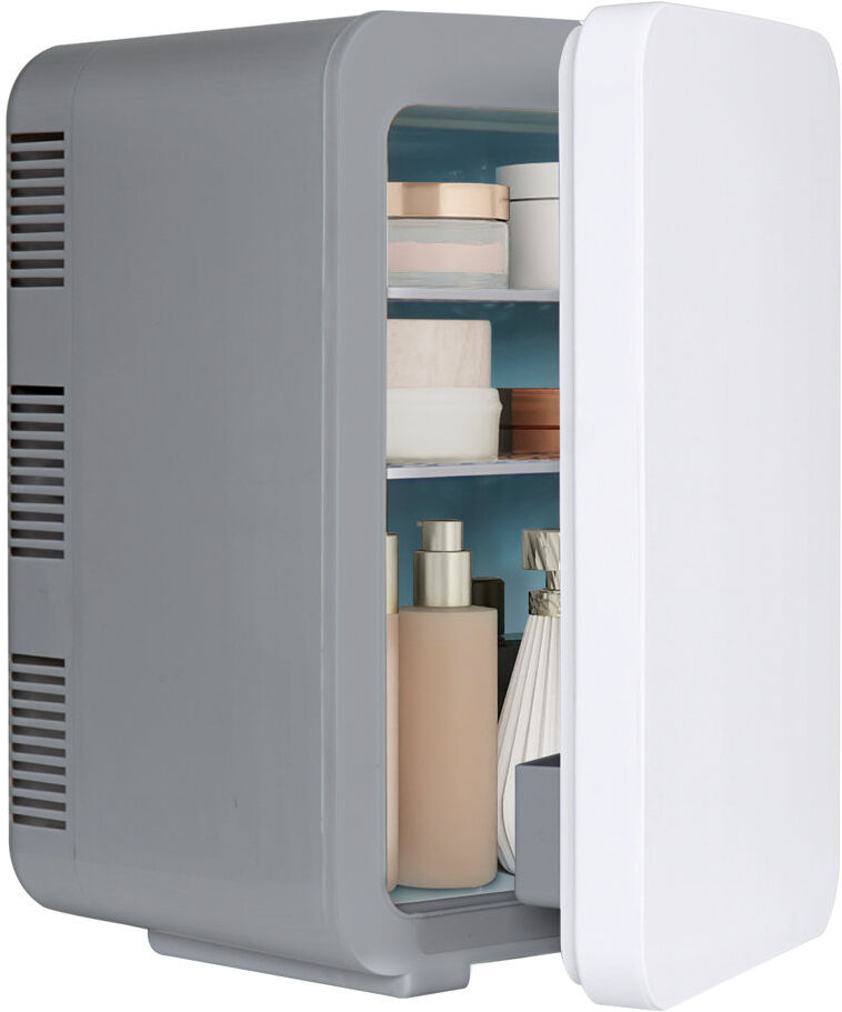 PULUOMIS 10L Portable Mini Fridge with Cool, Car Refrigerator with Cooler& Warmer, Countertop Mini Fridge with Handle White/Grey 10L