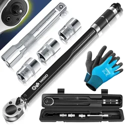 MASKO® Drehmomentschlüssel 6tlg. Set 40-210Nm 1/2 ' CV inkl. 3 Stecknüssen 17mm, 19mm, 21mm  und Verlängerung 125mm  inkl. Koffer +/- 4% Toleranz  Reifenschlüssel Auto Drehmoment-Schlüssel