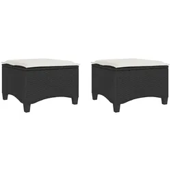 vidaXL Gartenhocker mit Kissen 2 Stk. Schwarz 55x55x36 cm Poly Rattan, Outdoor Hocker, Garten Sitzhocker, Sitzhocker Terrasse, Terrassenhocker