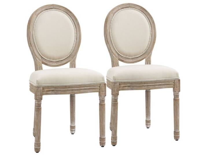 Lot de 2 chaises de Salle à Manger - Chaise de Salon médaillon Style Louis XVI Aspect Lin Crème