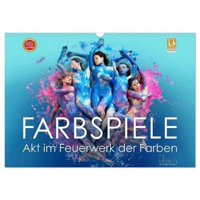 FARBSPIELE - Akt im Feuerwerk der Farben (Wandkalender 2026 DIN A3 quer), CALVENDO Monatskalender