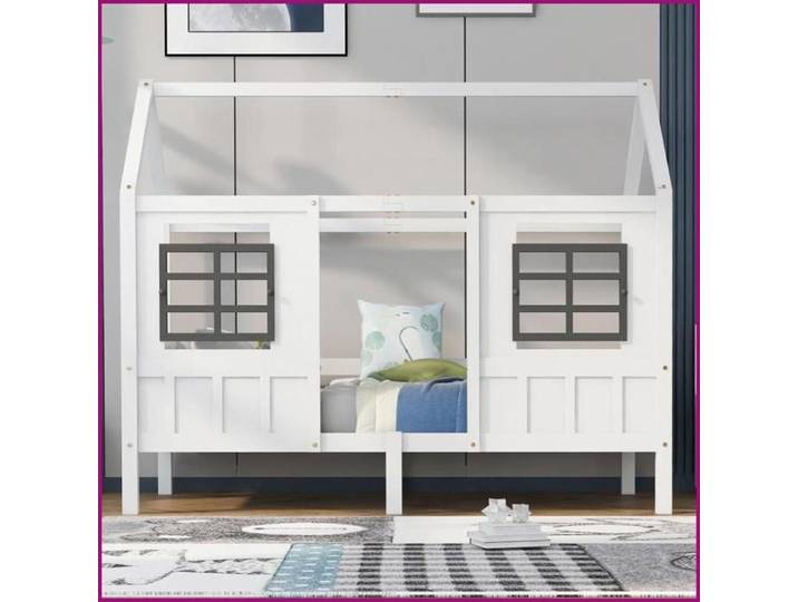 Lit de Maison pour Enfants - 2 Fenêtres Gitter - Blanc (200x90cm)