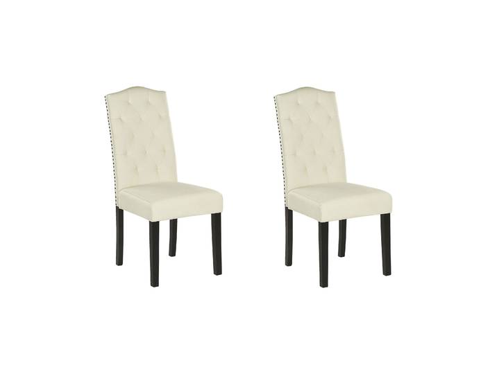 BELIANI Esszimmerstuhl 2er Set Hellbeige Polsterbezug mit Chesterfield Steppung Holzbeine Glamour Look Wohnzimmer Essbereich Gästezimmer Arbeitszimmer