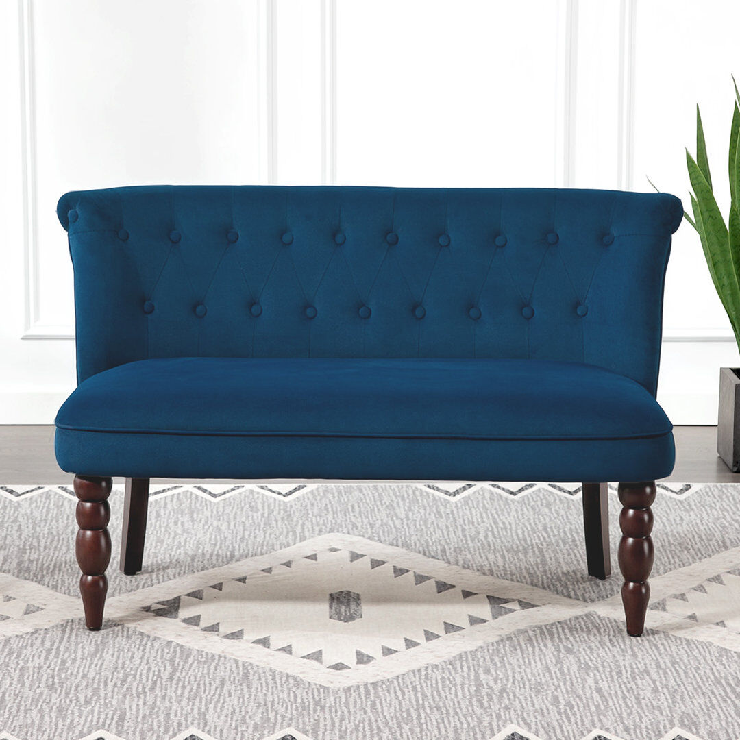 Marlow Home Co. Aava Velvet Feel Two Seat Lounger with Wood Frame Navy 78cm H X 120cm W X 67cm D