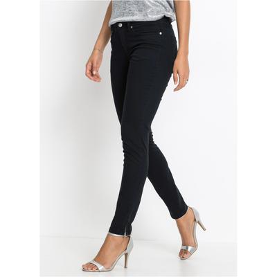 Skinny-fit-Jeans BONPRIX "Skinny-Jeans Mid Waist, cropped", Damen, Gr. 44, K-Gr, schwarz (schwarz (kurzgröße)), Web, Obermaterial: 97% Baumwolle, 3% Elasthan, unifarben, skinny fit knöchellang, Jeans, Skinny-fit, Mid Waist, cropped Schnitt, Kurzgröße