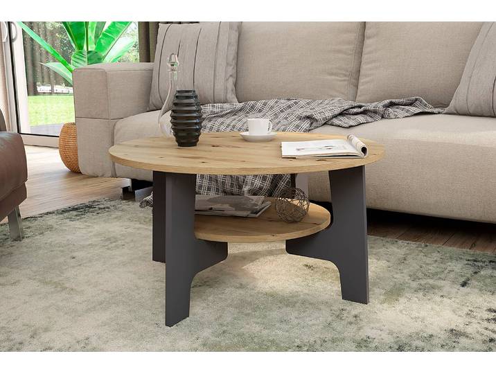 Table basse Torrobla ronde Ø 80cm Marron/Imitation chêne Artisan/Anthracite