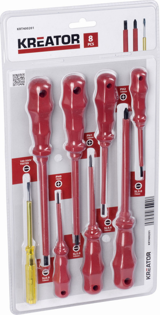 Kreator Assortiment van 7 geïsoleerde schroevendraaiers en 1 tester