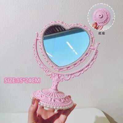 Inspire Daily Merch Simple Rotatable Makeup Mirror Heart Shaped Vanity Desktop Table Pink Travel Girl Gift red