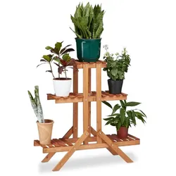 Relaxdays Blumentreppe 3 Ebenen Hellbraun