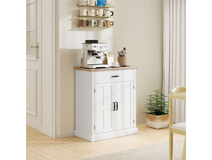 HOMCOM Buffet Moderne Blanc 2 Portes Tiroir Étagère 75x40x91cm
