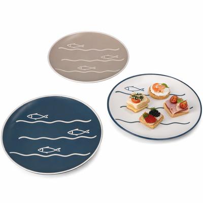 6er Set Dessertteller Fisch Keramik weiß beige blau Kuchenteller 6Pers