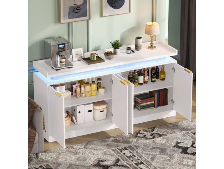 Modenuit Buffet de cuisine 4 portes LED RGB 160 x 39 x 83 cm en MDF blanc
