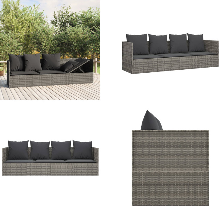 vidaXL Outdoor Loungebett mit Kissen Grau Poly Rattan - Outdoor Loungebett - Outdoor Loungebetten - Gartenmöbel - Terrassenmöbel