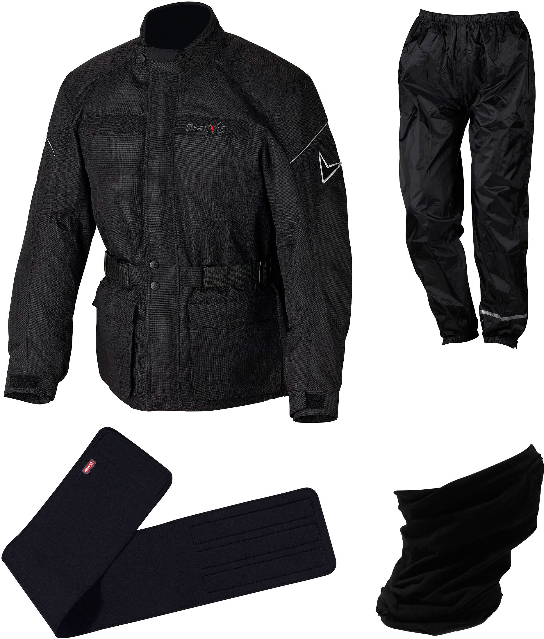 Motorradkombi NERVE "NERVE Set" Gr. M, schwarz, Overalls, M, N-Gr, Obermaterial: 100% Polyester. Innenseite: 100% Polyester, Motorradkombi