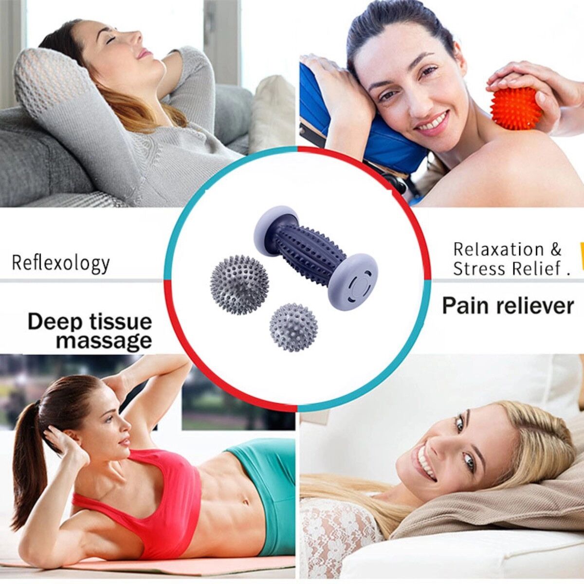 INF Fußmassage- und Myofascial-Set – Fußmassagegerät mit 7cm und 9cm Noppenbällen, TPE Grau