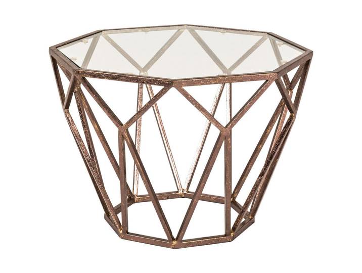 Beistelltisch, Bronzefarben, Metall, Glas, achteckig, 55x38x55 cm, Wohnzimmer, Wohnzimmertische, Beistelltische, Beistelltische Metall