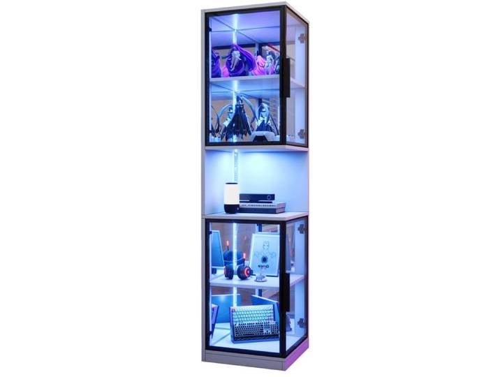 SENVIRO Vitrine LED 42 x 44 x 205 cm double porte vitrée dos miroir éclairage multicolore blanc