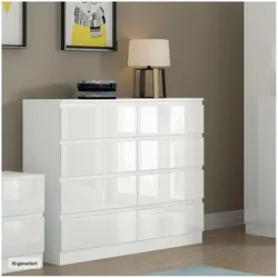 HTI-Living, Kommode + Sideboard, Sideboard Kenji 8 Schubladen Hochglanz Weiss (115 x 40 x 97 cm)
