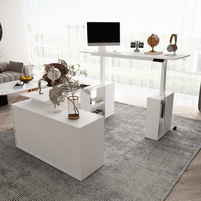 FUFU&GAGA Electric Height-Adjustable Office Desk with Glass Cabinets & Storage