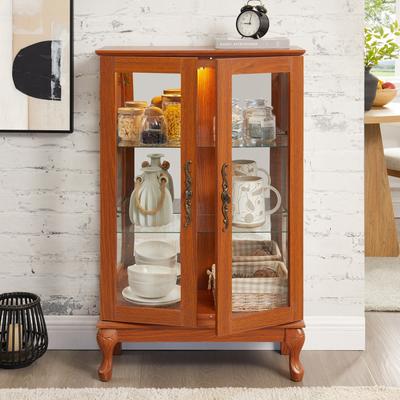 Lighted Display Cabinet with 2 Tempered Glass Doors and Adjustable Shelves