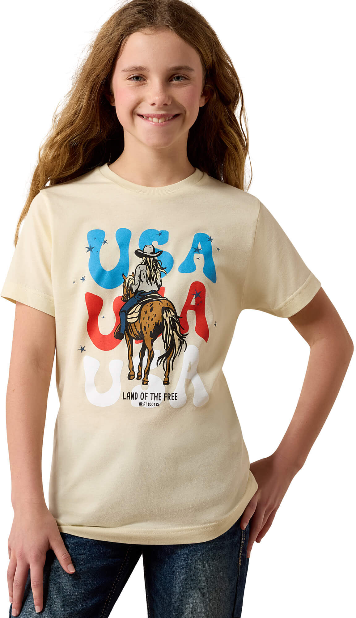 Kid's USA Cowgirl T-Shirt in Natural, Size: XS by Ariat