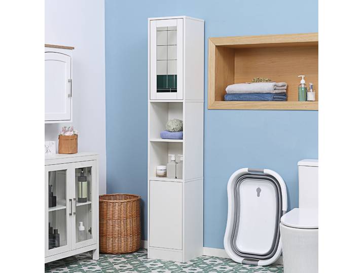 kleankin Colonne Salle de Bain Bois 170cm avec Miroir Blanc