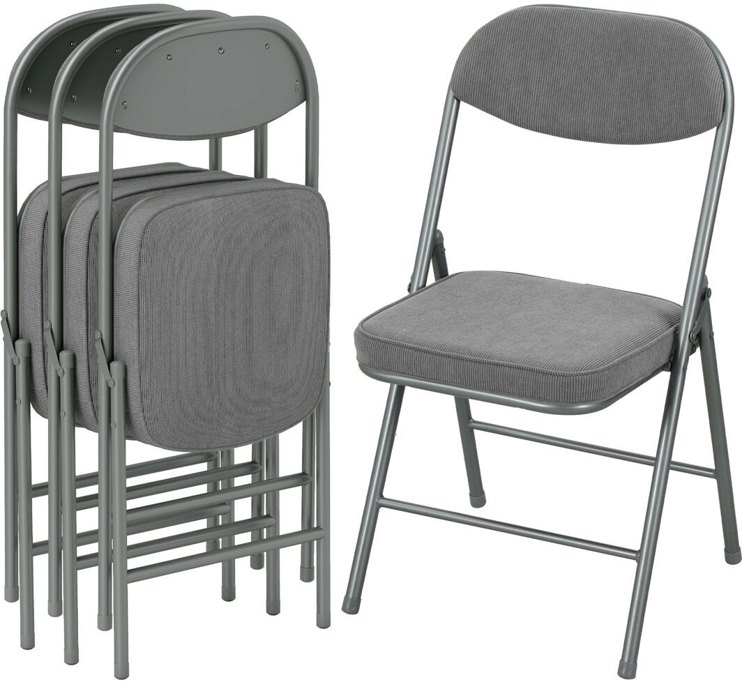 Inbox Zero HOMCOM Folding Chairs Set of 4 with Cushioned Seat, Steel Frame Grey 82cm H X 45cm D X 48.5cm W