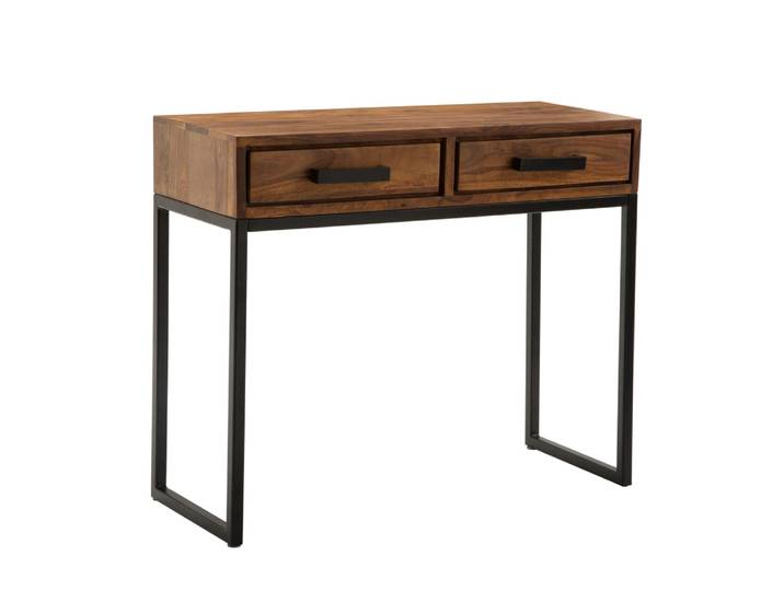 Console à 2 tiroirs en bois de sheesham massif, marron