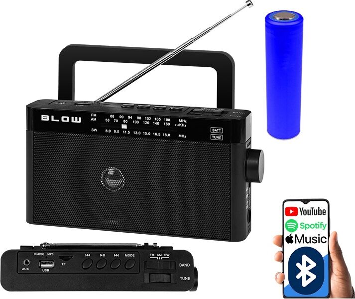 Rádio Portátil AM/FM Bluetooth RA9 (Preto) - BLOW
