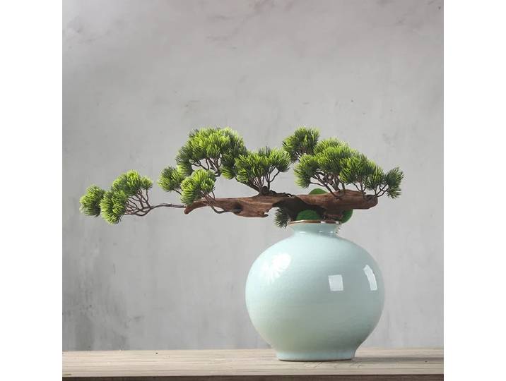 Plantes de bonsaï de pin simulées, belles fleurs en pot de pin, ensemble de fleurs de simulation, décoration florale pour salon