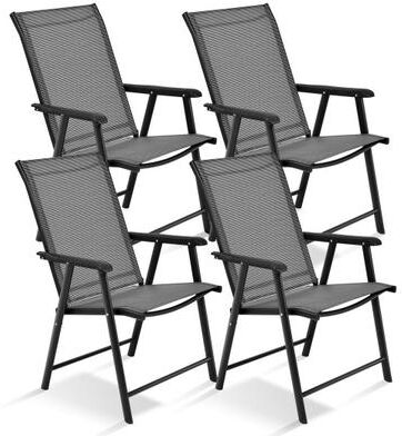Costway 4-Pack Patio Folding Chairs Portable for Outdoor Camping-Gray