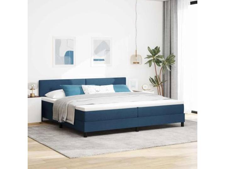 RJPLMFV Boxspringbett, Blau, 200 x 200 cm, Stoff 2-stufig verstellbares Kopfteil, Schaumstoff- und Taschenfederkernmatratze, inklusive Lattenrost