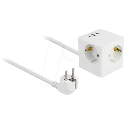 DELOCK 11497 - Steckdosenwürfel, 3-fach, 1,5 m, 1x USB-C, 2x USB-A, weiß