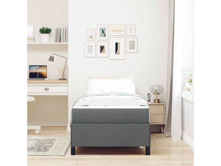 KTHLBRH Boxspringbett dunkelgrau 90 x 200 cm Struktur aus Holz, mittlere Matratze, feste Latten, 140 kg