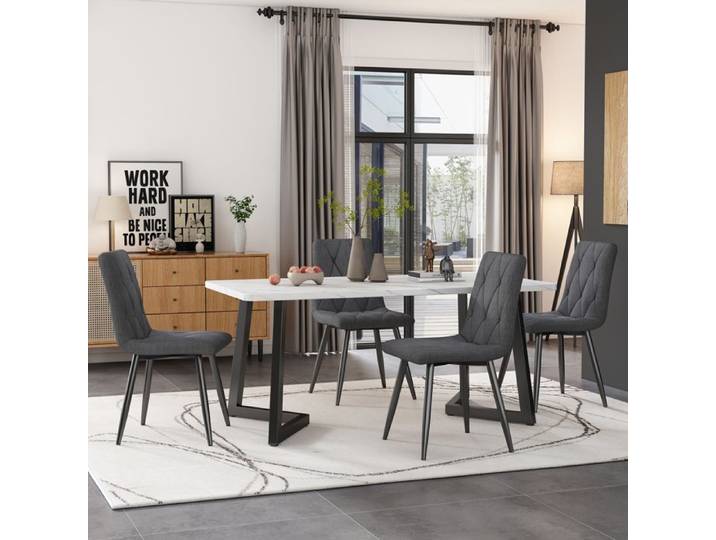 Fauteuil Deuxième génération de chaises de salle à manger accueillantes (4) gris foncé ensemble de 4 chaises rembourrées Design