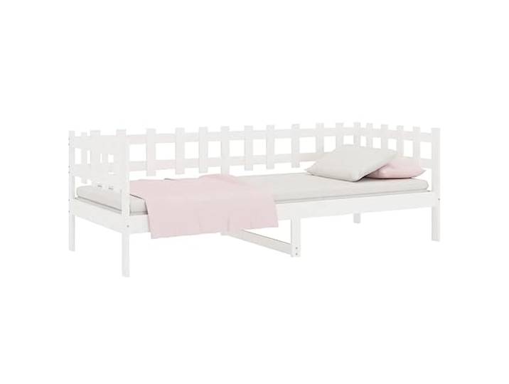 KTHLBRH Schlafsofa aus Kiefernholz, weiß, 90 x 200 cm Ohne Matratze, Seitenteile 3 Seiten, belüftete Latten, Stauraum