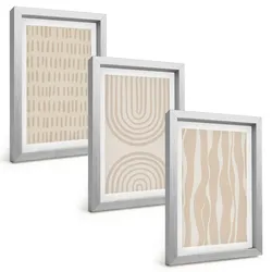 BILDER SET 3er Set - 20x30 cm Silberner Rahmen - Abstrakte beige Muster