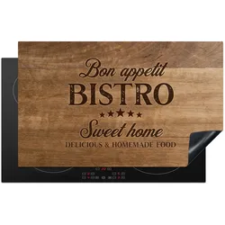 HERDABDECKPLATTE Zitat - Bistro - Guten Appetit - Süßes Zuhause - Holzmaserung Glaskeramikkochfeldabdeckung 85x52 cm