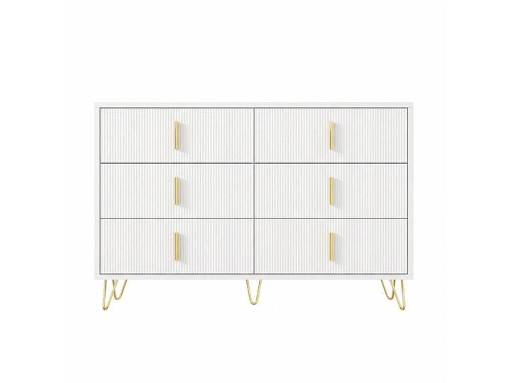 Urban Meuble Sideboard weiß gold 120cm 6 schubladen modern, Weiß, Rechteckig, 120x77x40 cm, Kleinmöbel, Kommoden, Sideboards