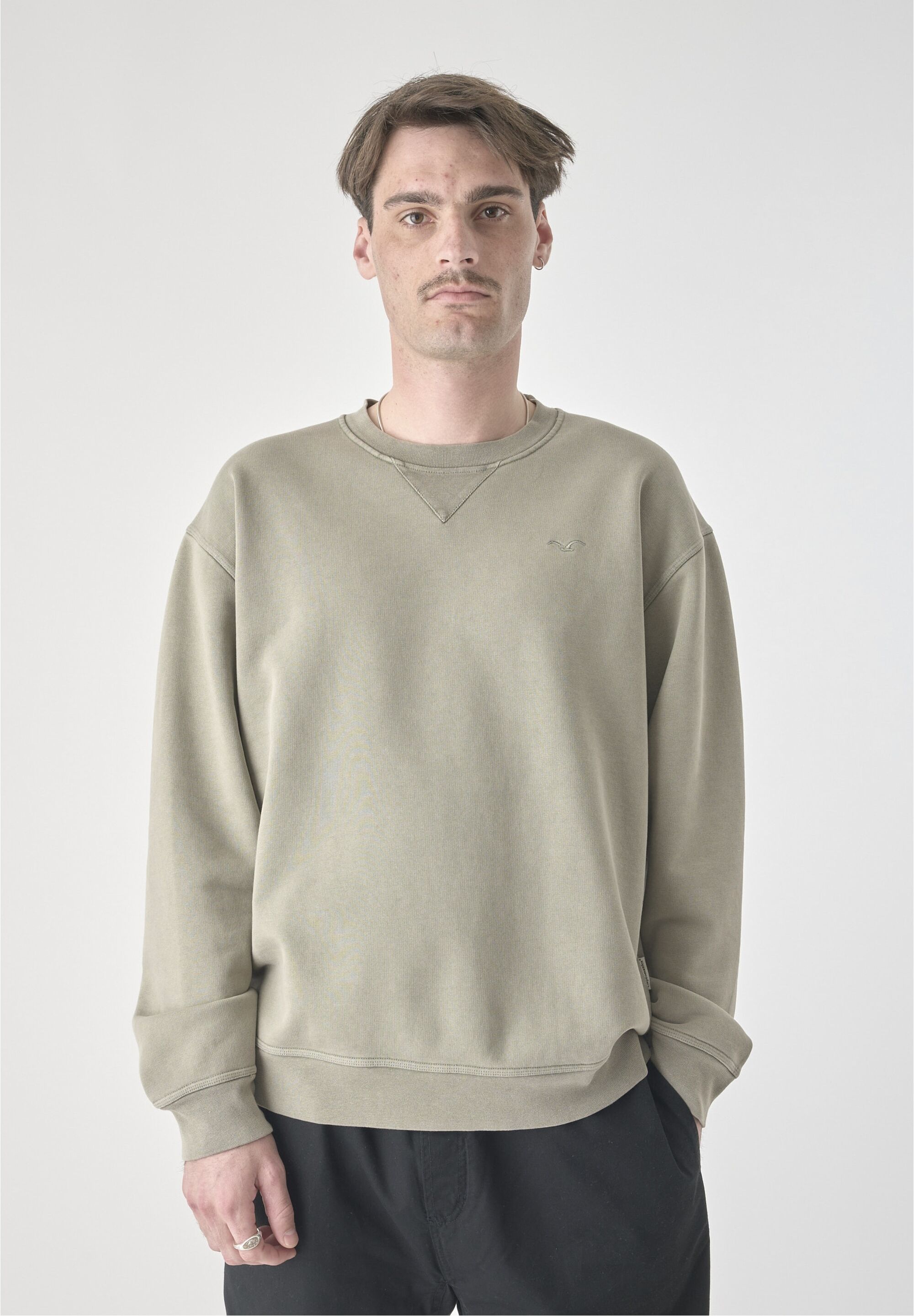 Sweatshirt CLEPTOMANICX "Ligull Washed", Herren, Gr. L, grün, 100% Baumwolle, bestickt, normal, Rundhals, Sweatshirts Sweatshirt, im lockeren Schnitt