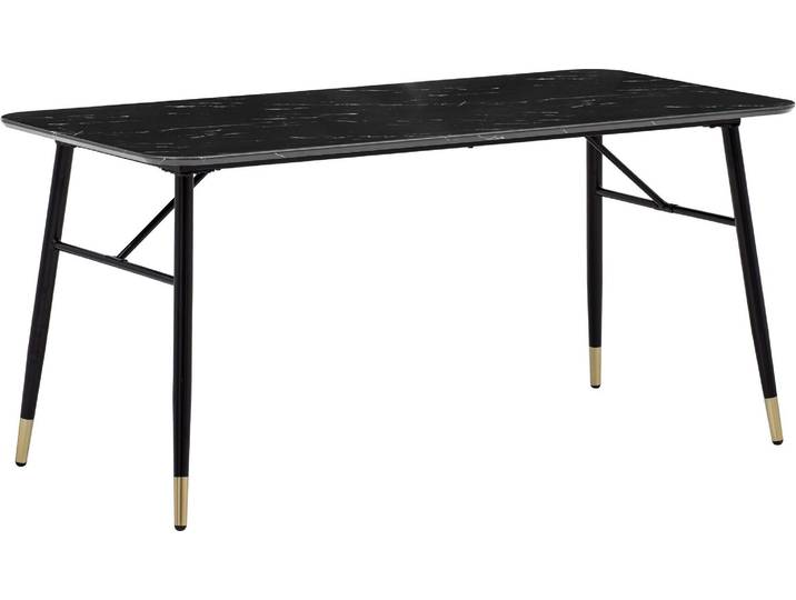 WOHNLING Table de salle à manger 160x80x76 cm Table à manger noire aspect marbre Table de cuisine moderne Grande table à manger rectangulaire Table de salle à manger avec pieds métalliques