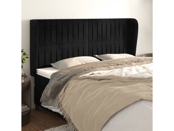 vidaXL Kopfteil mit Ohren Schwarz 163x23x118/128 cm Samt