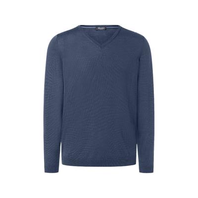 Strickpullover MAERZ MUENCHEN "Maerz Muenchen 403800 Strickpullover Herren Bekleidung", Herren, Gr. 50, blau, 100% Schurwolle, V-Ausschnitt, Pullover Strickpullover