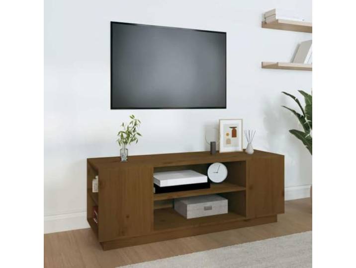 HEFZGDB TV-Schrank Massivholz Kiefer 110x35x40,5 cm Honigbraun mit Stauraum und Stabiler Oberplatte für Wohnzimmer Einrichtung