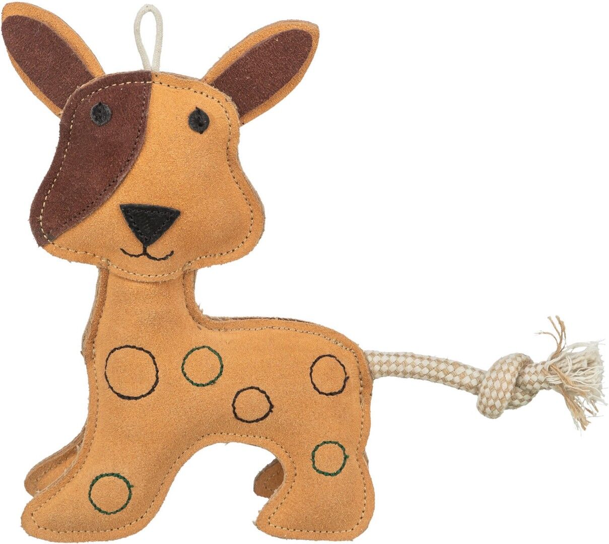 TRIXIE Hundespielzeug aus Leder stehender Hund mit durchlaufendem Tau, geräuschlos