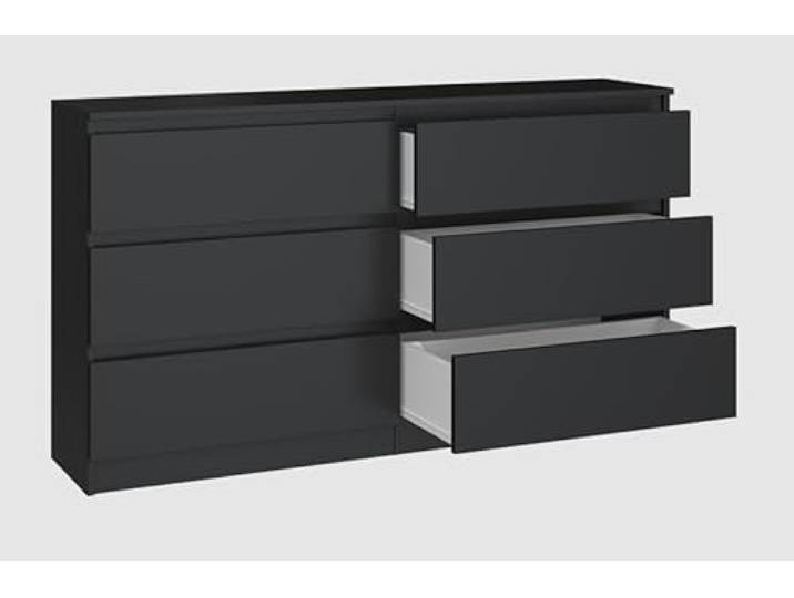 BDW - Kommode 140, Malwa M6 - Highboard 6 Schubladen - 140 cm - Für Wohnzimmer, Schlafzimmer oder Büro - Schlichtes und minimalistisches Design - Schwarz